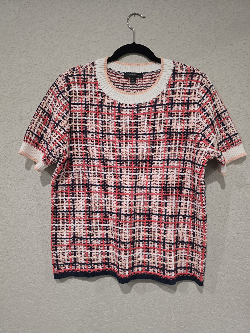 Ann Taylor Striped Knit Short Sleeve Top in Pink, Navy, Ivory